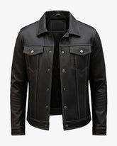 Verona – Black Leather Trucker Jacket for Men